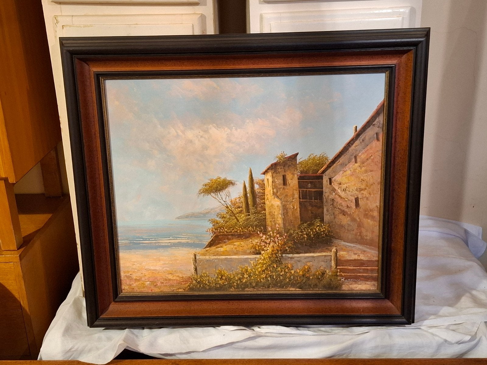 Huile sur toile signée ROSSINI – Paysage méditerranéen, Peinture acrylique, Signé, Enlèvement, Fleurs
