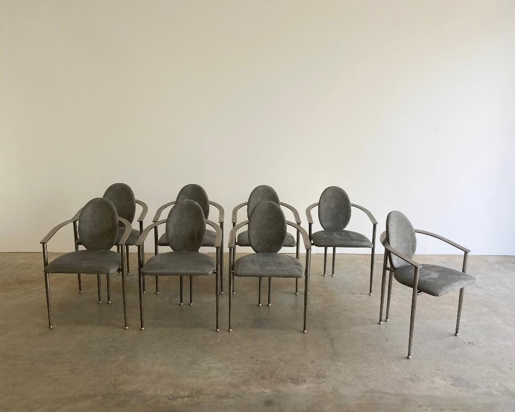 8 chaises vintage Belgo Chrom de style Memphis, Tissus, Gris, Vintage memphis 80s, Enlèvement
