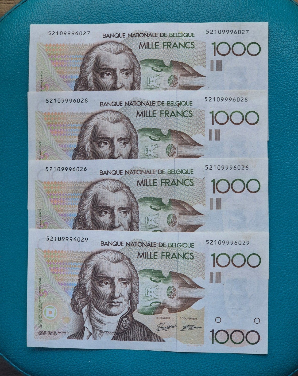 België 4 X 1000 Frank  UNC  !!! OPEENVOLGENDE NRS, Postzegels en Munten, Ophalen of Verzenden, Setje