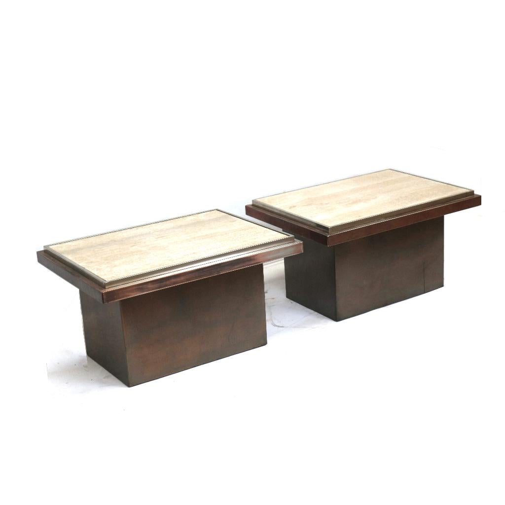 2x travertin salontafel Belgo Chrom jaren '60 design, Envoi