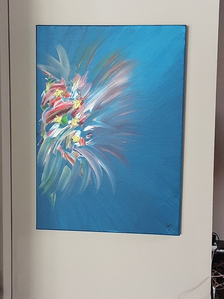 Peinture abstraite, Titre ; Fleurs sur le mur (70x50 cm), Antiquités & Art, Enlèvement