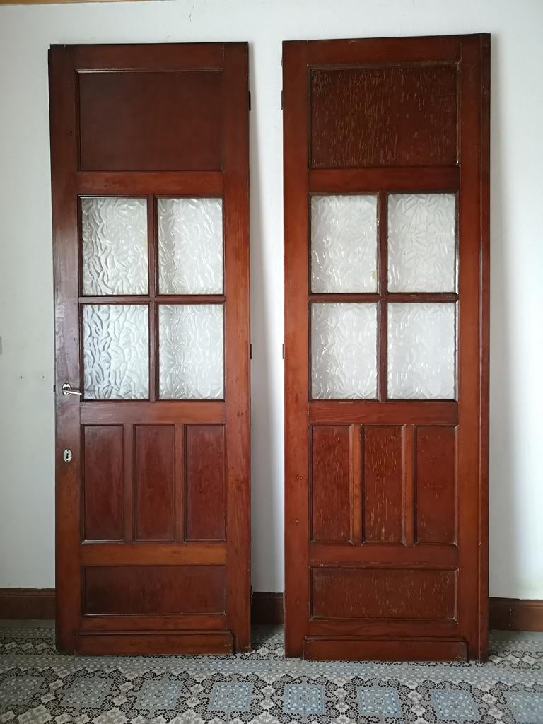 Authentieke dubbele binnendeuren jaren30 met glas-zeldzaam, Antiek en Kunst, Ophalen