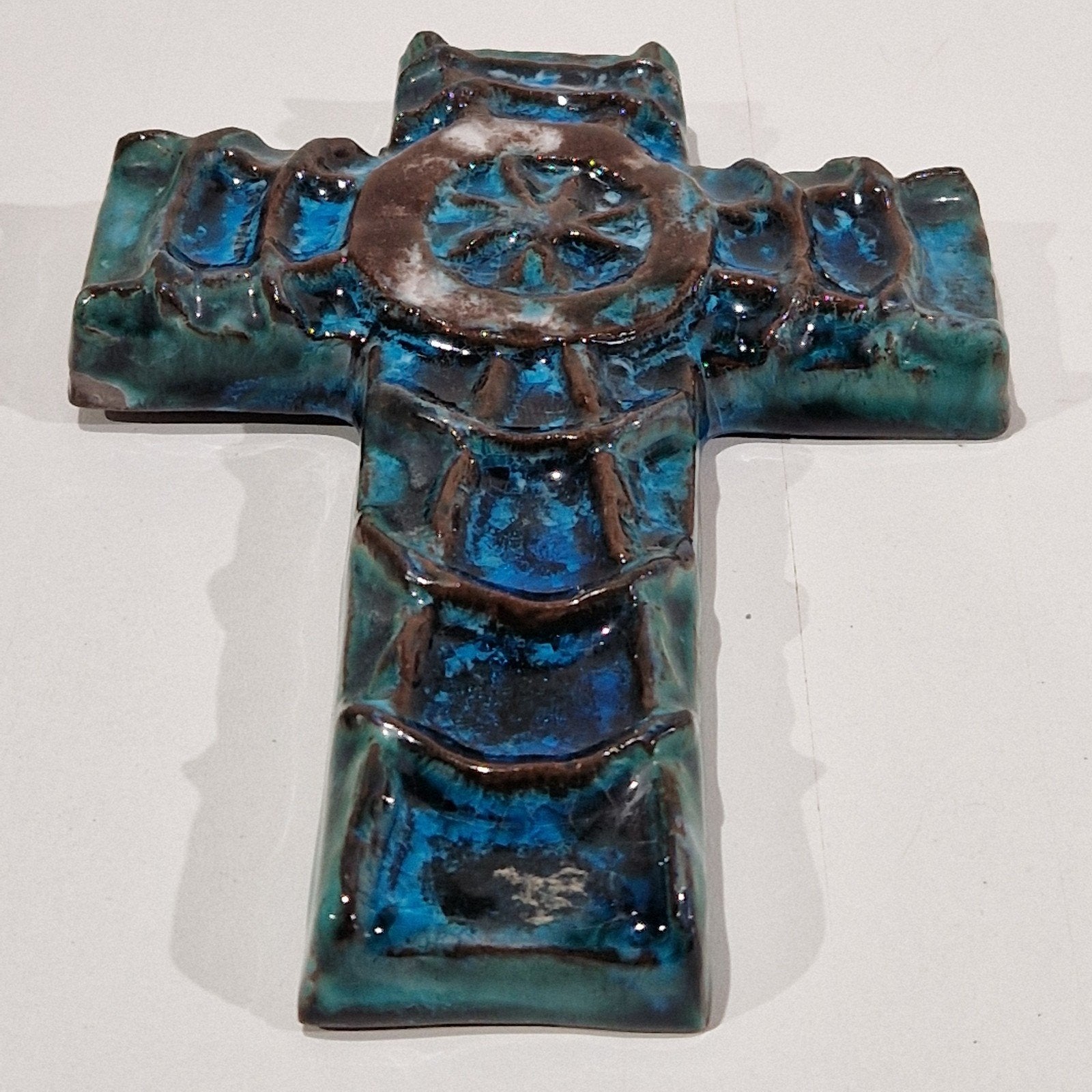 Bree belgium keramisch kruis , blauw groene fat lava kleur, Antiek en Kunst, Antiek | Keramiek en Aardewerk, Ophalen of Verzenden