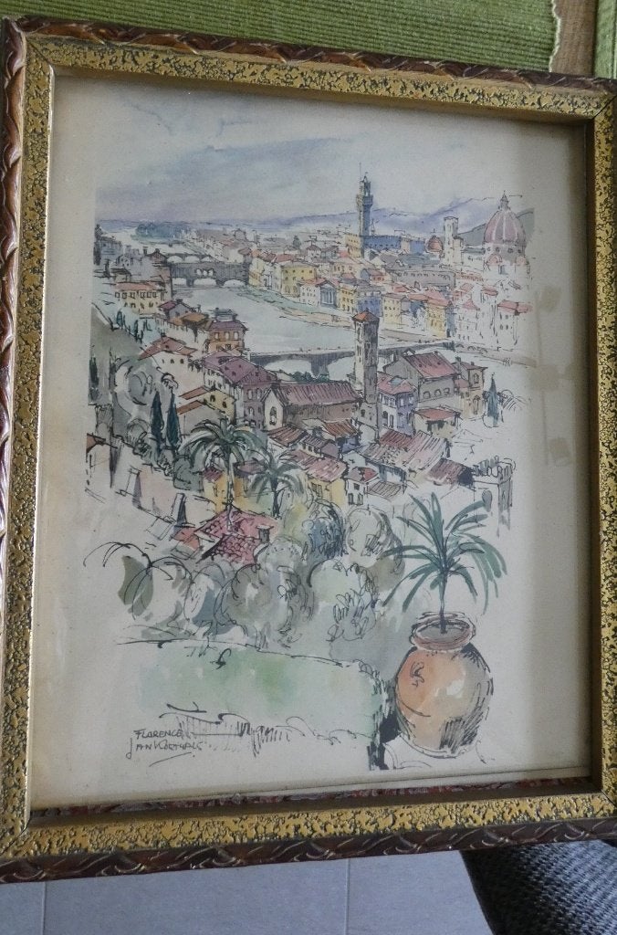 Aquarel print Jan Korthals, Ophalen of Verzenden, Klassiek, Aquarel, Papier