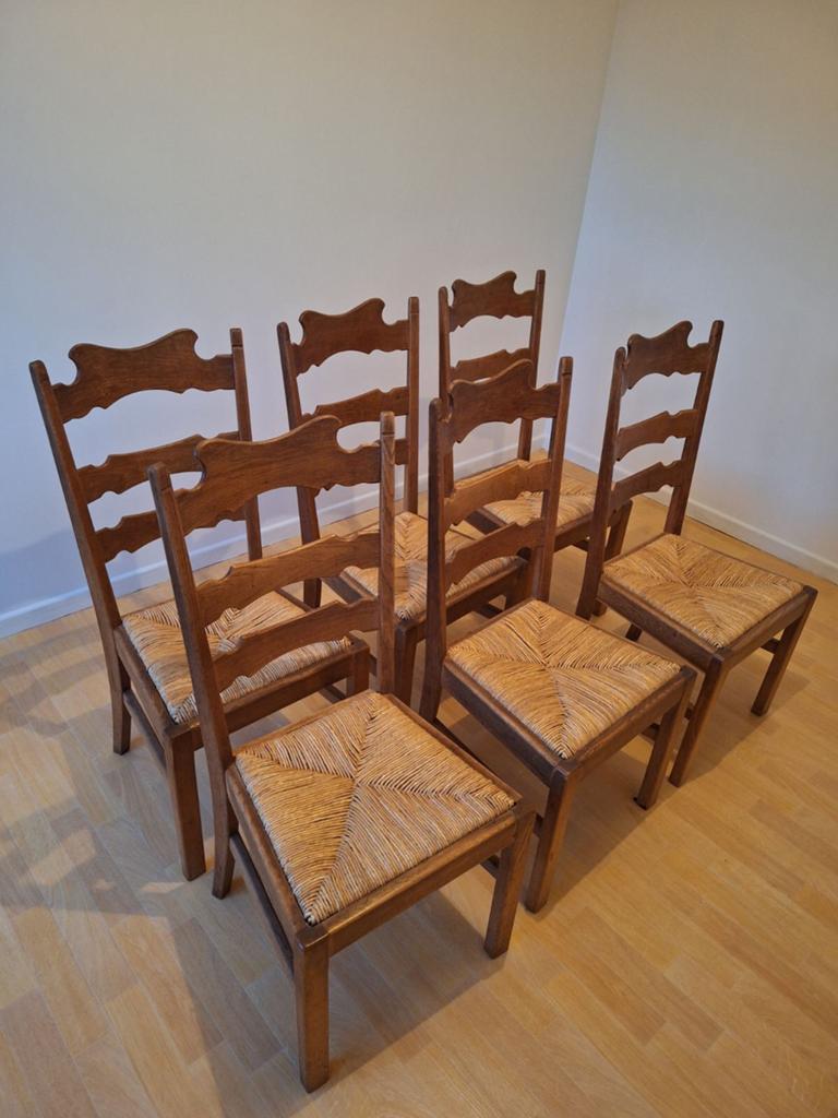6 chaises en chêne nouvellement rempaillées - comme neuves, Comme neuf, Bois, Cinq, Six Chaises ou plus