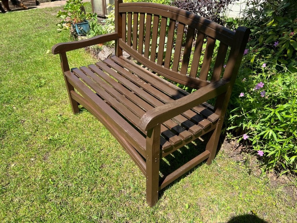 Stevige teakhouten tuinbank – klassiek model – 2-zits 120cm, Jardin & Terrasse, Bancs de jardin, Enlèvement, Utilisé, Bois de teck