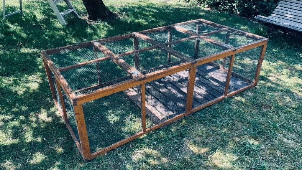 Konijnenhok met 2 deuren 204x100x58 cm - lichtbruin, Cobaye, Moins de 60 cm, 75 à 110 cm, Comme neuf