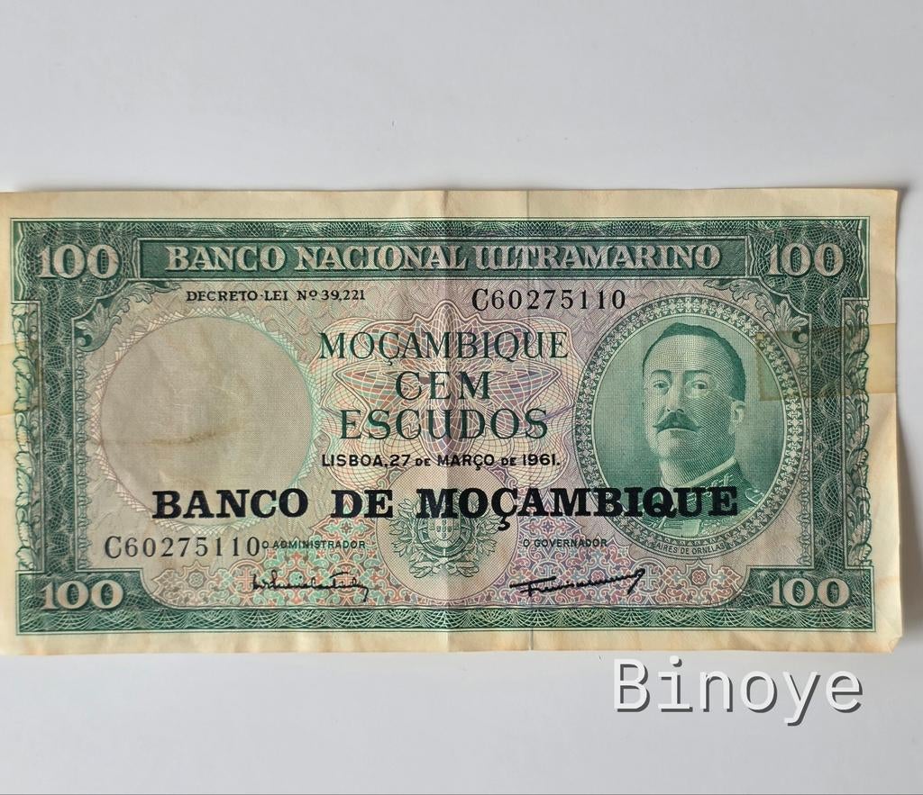 Mozambique – Billet 100 Escudos 1961, Timbres & Monnaies, Billets de banque | Afrique, Enlèvement ou Envoi, Autres pays