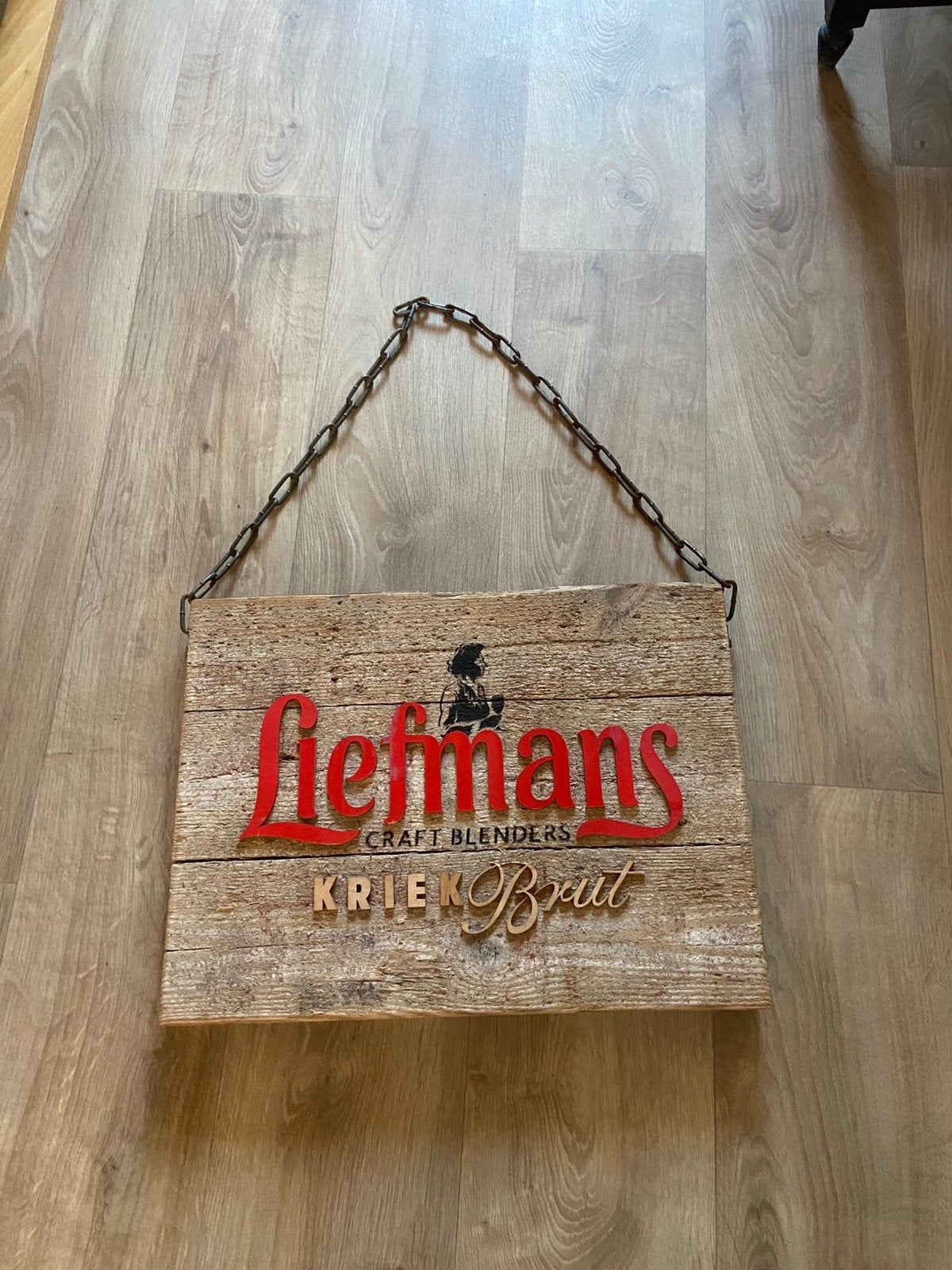 Houten bord Liefmans, Ophalen, Zo goed als nieuw