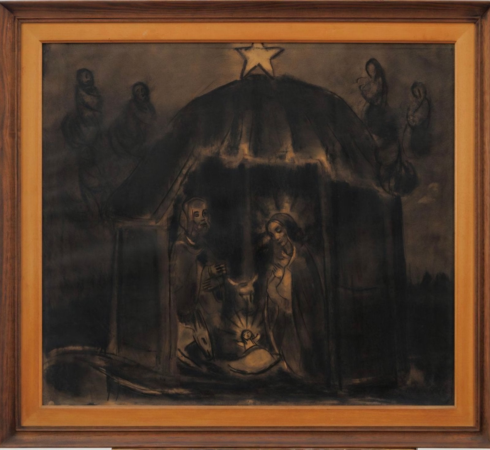 SERVAES Albert "Kerstnacht" 1934 grote houtskooltekening, Antiek en Kunst, Ophalen, Gedateerd, Tekening