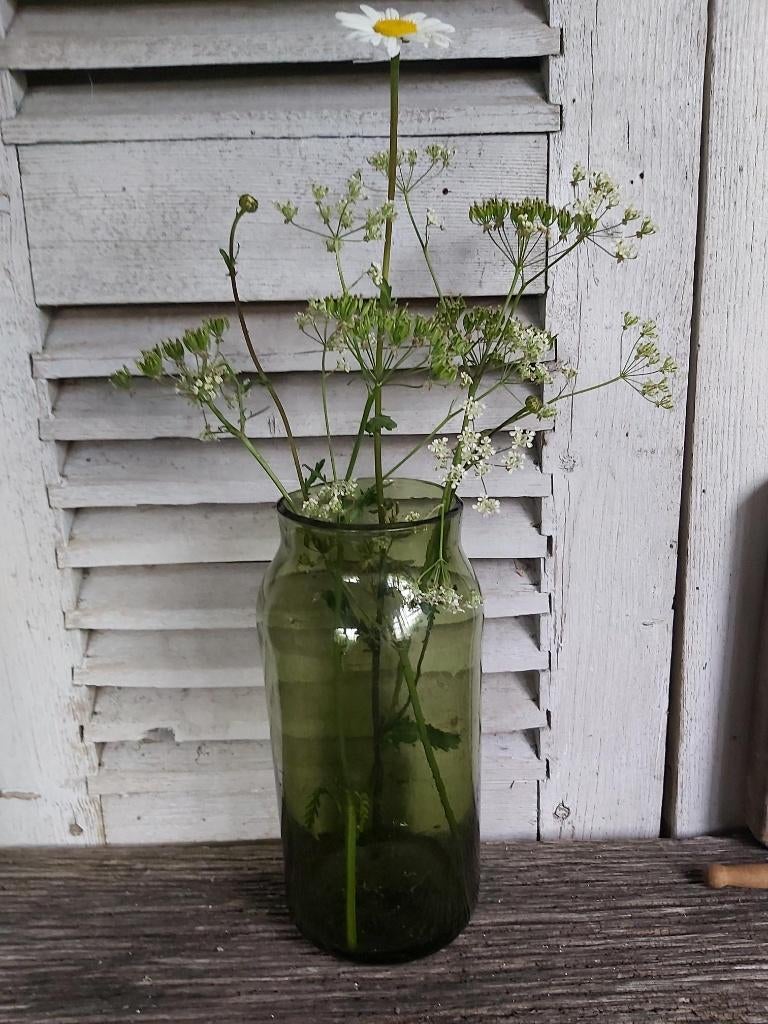 Antieke 19e E mondgeblazen groene franse glazen zaad fles, Ophalen of Verzenden