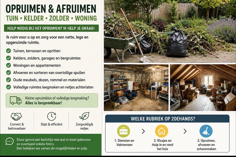 OPRUIMEN & AFRUIMEN – TUIN, KELDER, ZOLDER & WONING, Enlèvement ou Envoi