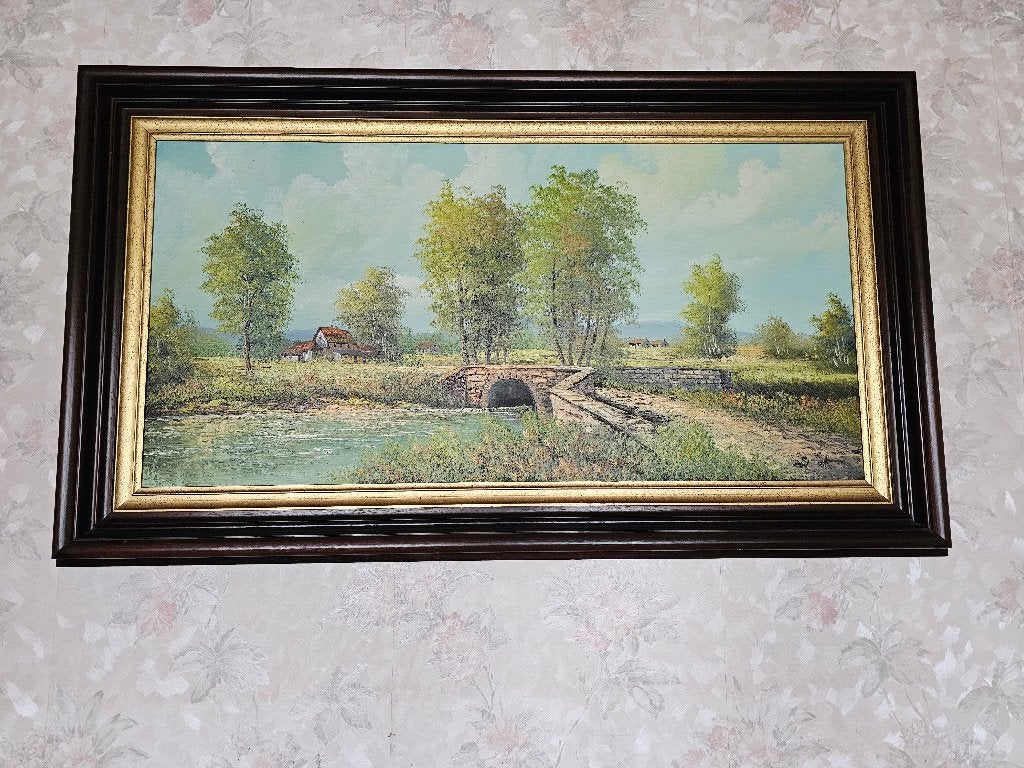 schilderij, Ophalen, Doek, Gesigneerd, Landschap