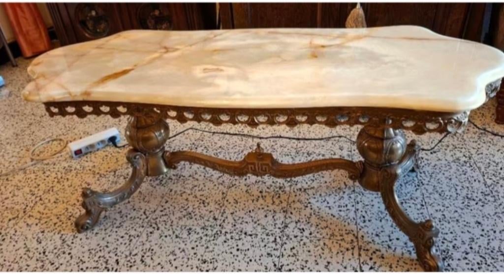 Très belle table de salon dessus marbre, Enlèvement, Comme neuf