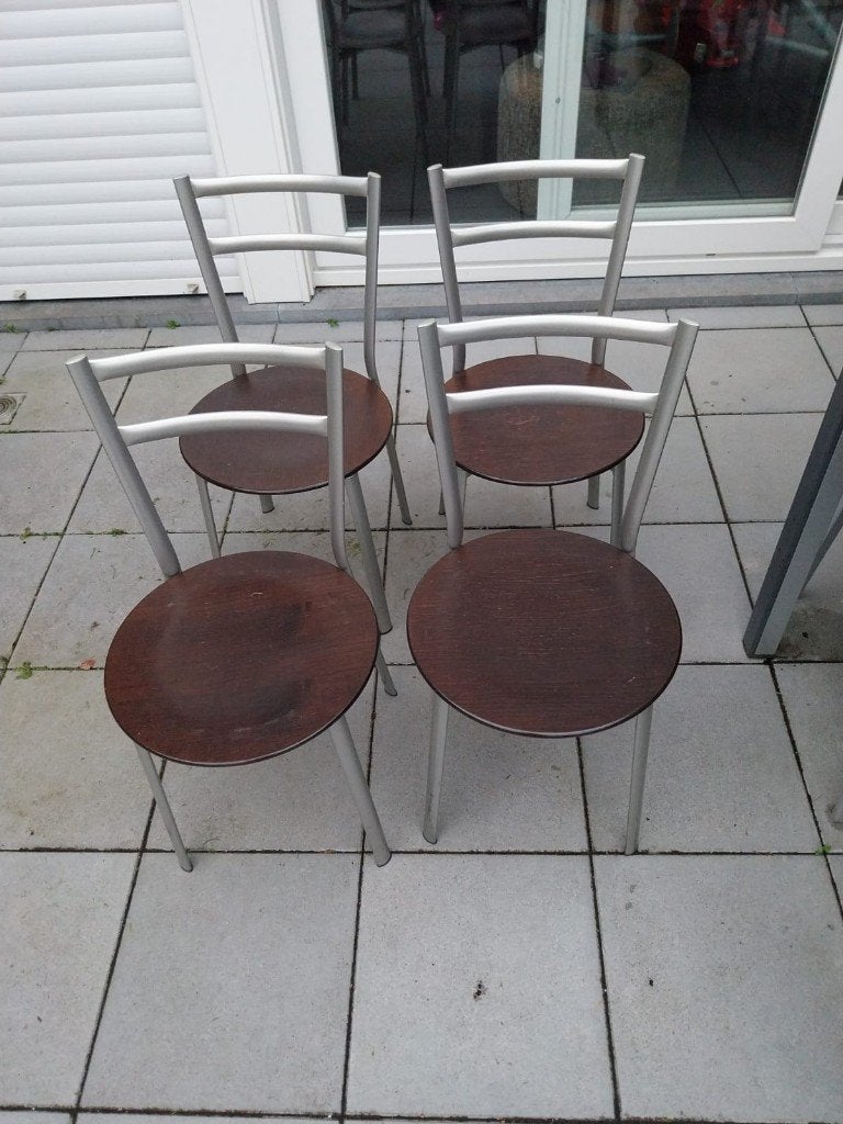 Calligaris stoel metaal + hout, Maison & Meubles, Chaises, Utilisé, Quatre, Bois, Métal, Gris, Enlèvement