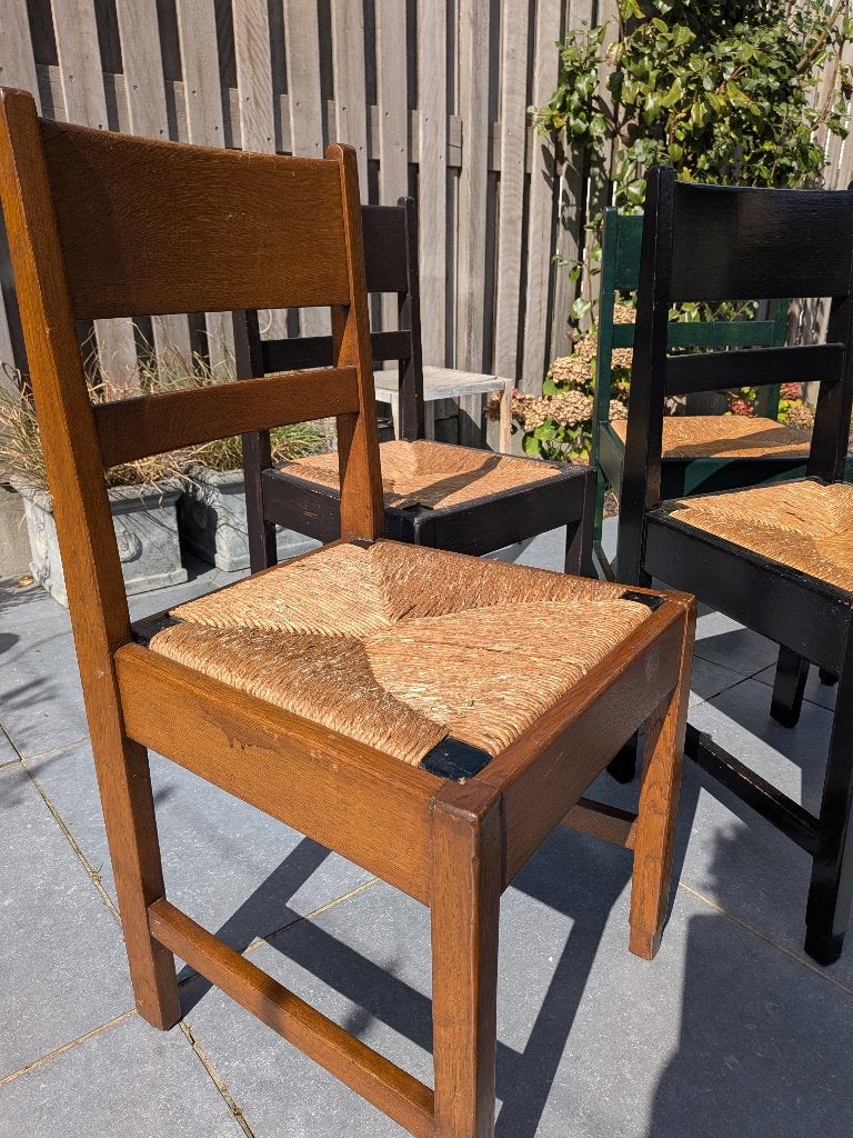 Vintage stoelen, hout-riet, Maison & Meubles, Autres couleurs, Enlèvement, Utilisé, Bois