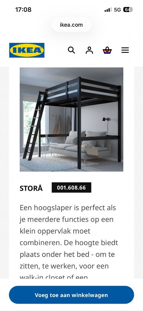 Hoogslaper stora (IKEA) zwart, Enlèvement, 200 cm, 160 à 180 cm, 140 cm