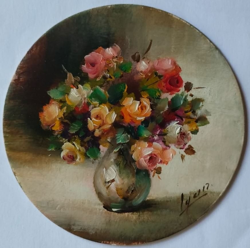Peinture florale miniature, lot de 10 peintures originales, Overige ondergronden, Olieverf, Handgeschilderd, Vintage
