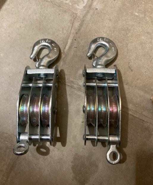 Paire de poulies à 3 roues en laiton Ø 60 mm avec œil, Enlèvement ou Envoi, Neuf