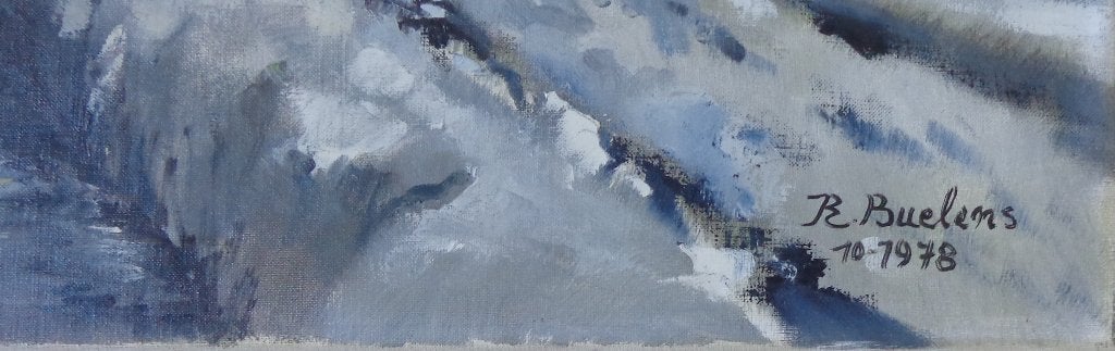 RAYMOND BUELENS / WINTERLANDSCHAP / OLIEVERF DOEK / 70x80cm, Antiek en Kunst, Ophalen, Doek, Expressionistisch, Landschap