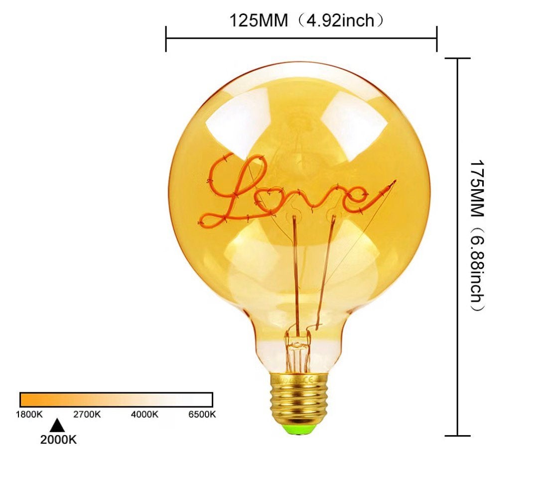 Lampe LED vintage E27 avec mot lumineux « Love » 220V 4W, Enlèvement ou Envoi, 10 à 30 watts, Comme neuf, E27 (grand)