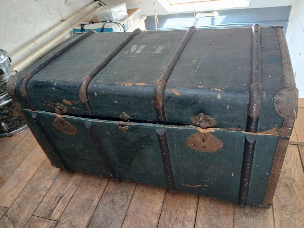 Ancien coffre de rangement vintage vert, Enlèvement, Utilisé, 50 à 75 cm, 50 – 75
