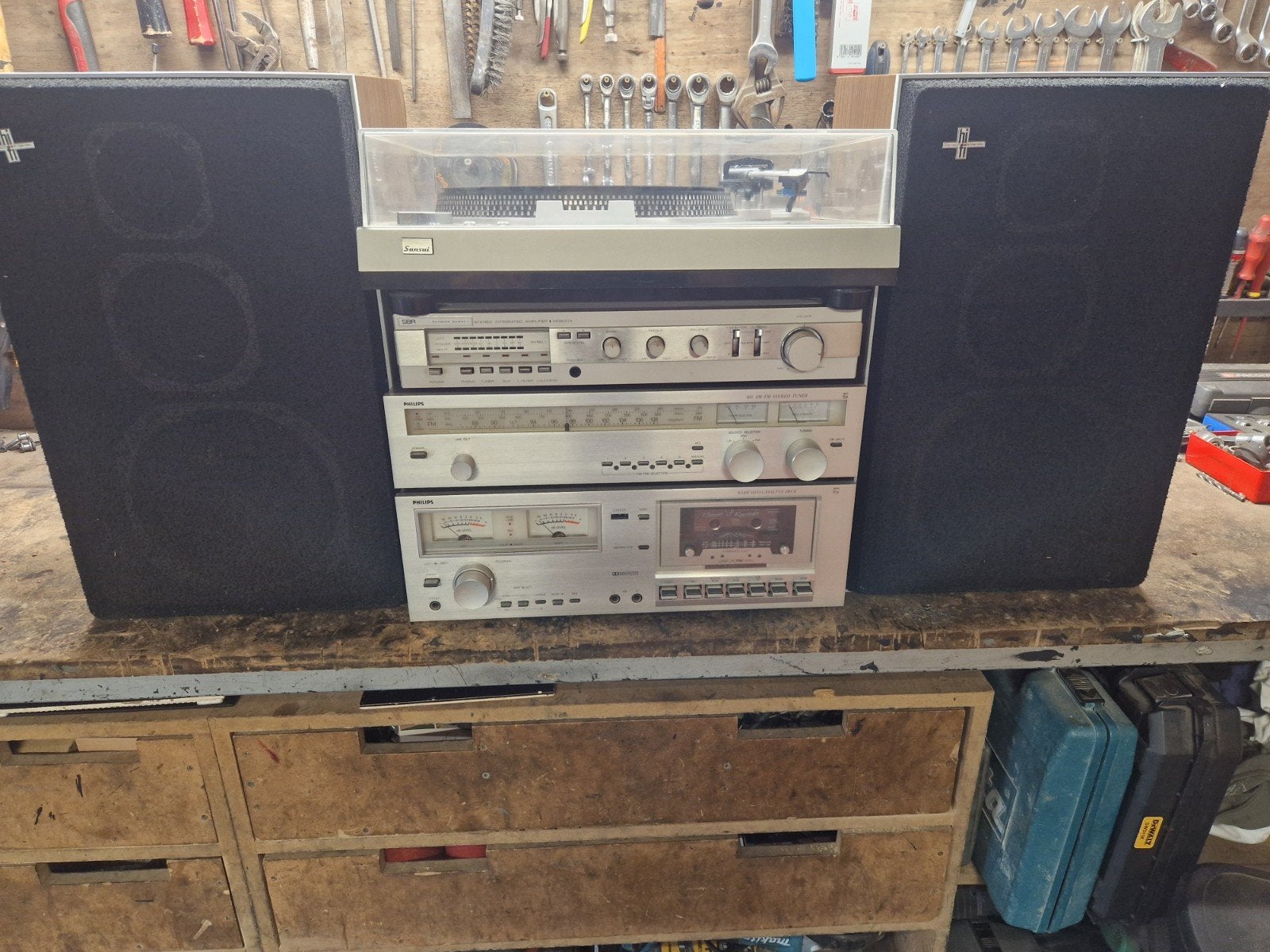 platenspeler sansui sr-333 met philips toren 0472109098, TV, Hi-fi & Vidéo, Enlèvement, Tourne-disque, Philips