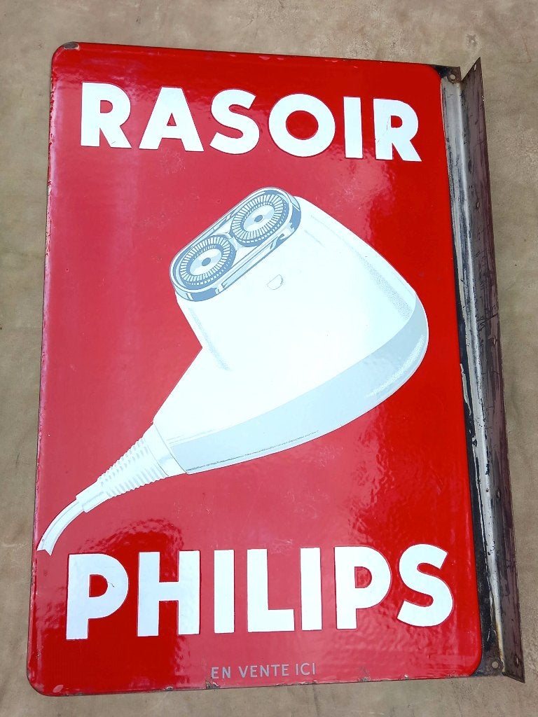 dubbelzijdig emaille reclamebord Rasoir PHILIPS, Ophalen of Verzenden, Zo goed als nieuw, Reclamebord