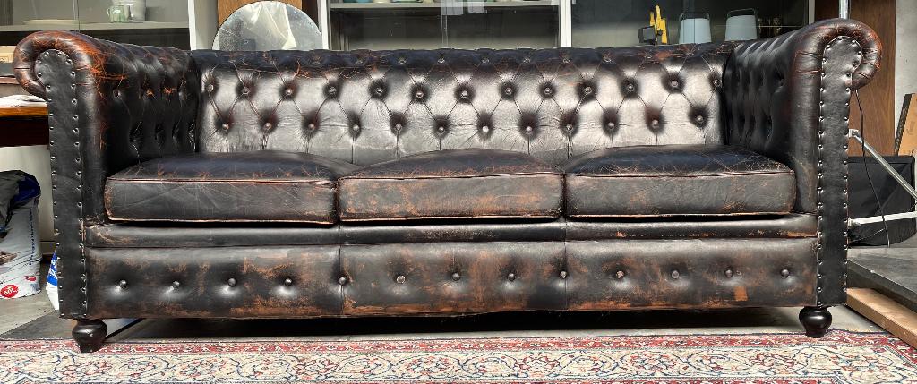 Zetel, sofa, driezit, leder, zwart, chesterfield, Ophalen, Minder dan 75 cm, Chesterfield, Driepersoons