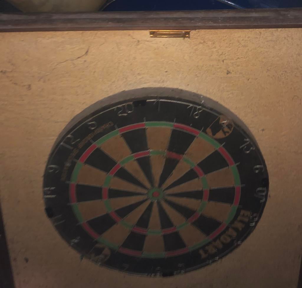 Dartsbord in kastje, Sport en Fitness, Ophalen, Gebruikt, Dartbord