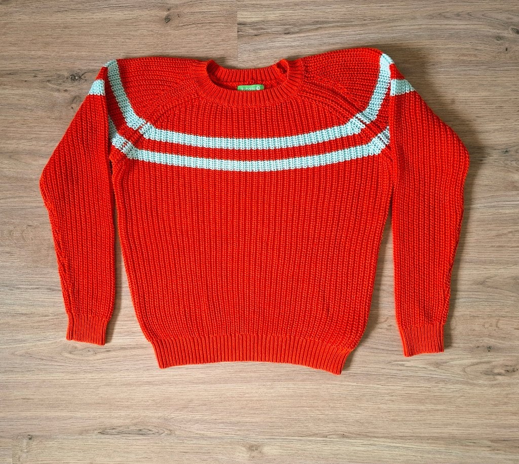 Pull en maille orange Lily Balou — Taille 128 — zgan, Enfants & Bébés, Enlèvement ou Envoi, Pull ou Veste, Comme neuf, Lily balou