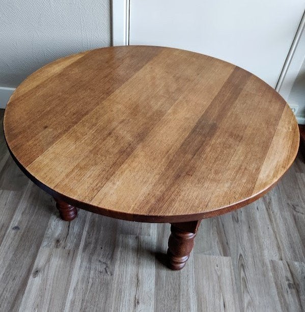 Belle table basse ronde en chêne massif — Ø 100 cm, Maison & Meubles, Rond, Comme neuf, Enlèvement, Chêne