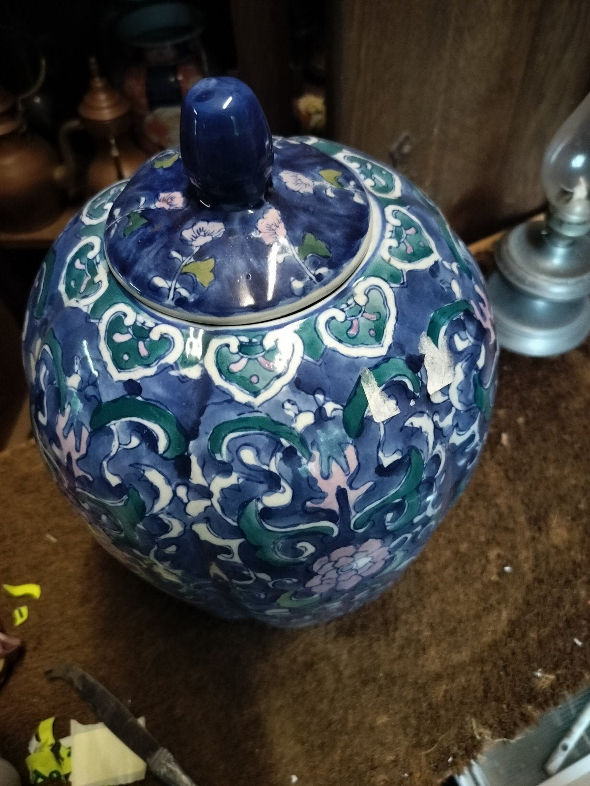 Vase chinois convexe avec couvercle, hauteur 35 cm, intact, Enlèvement