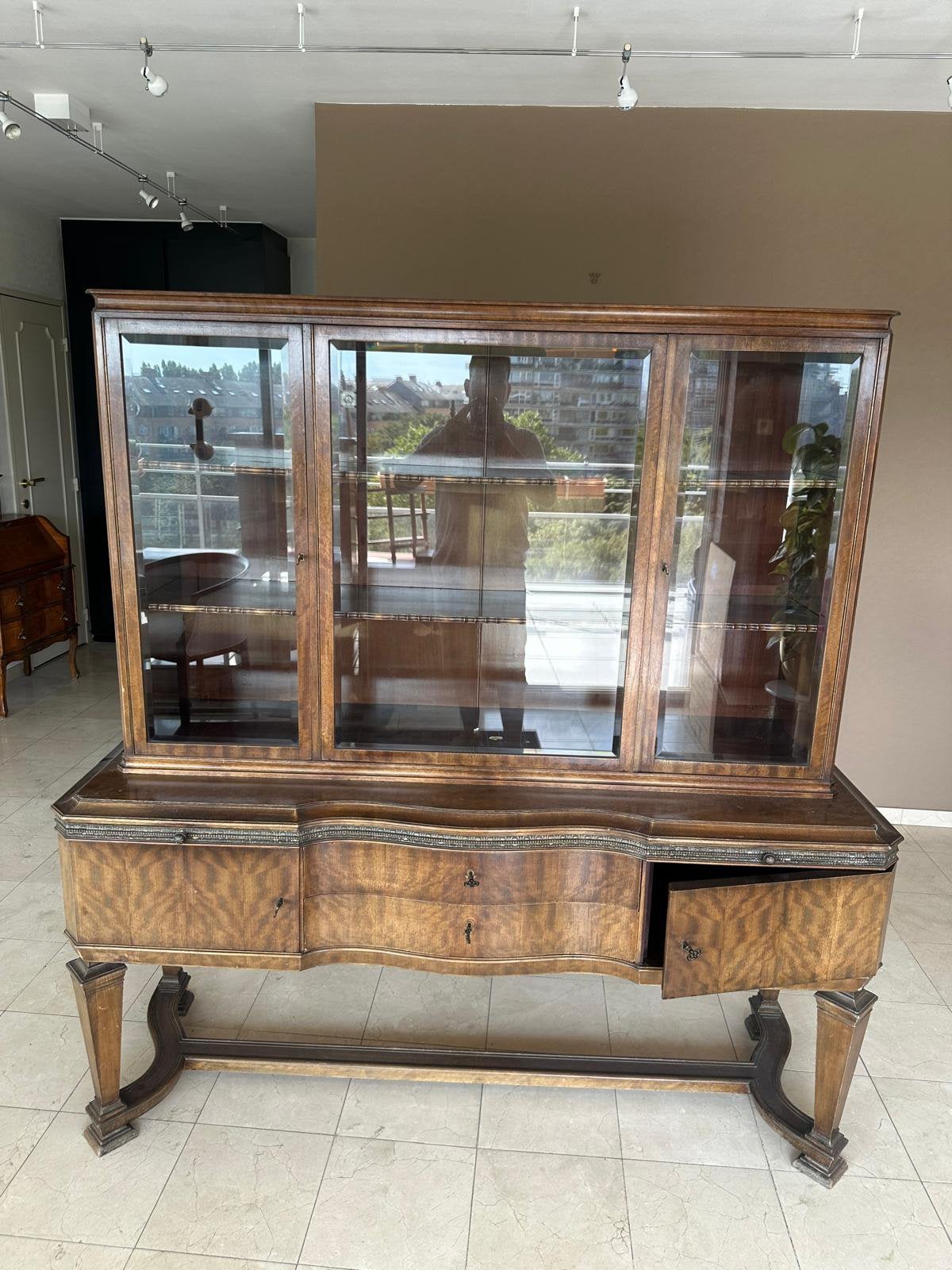 Grand buffet vaisselier vitrine vintage en bois précieux, Enlèvement