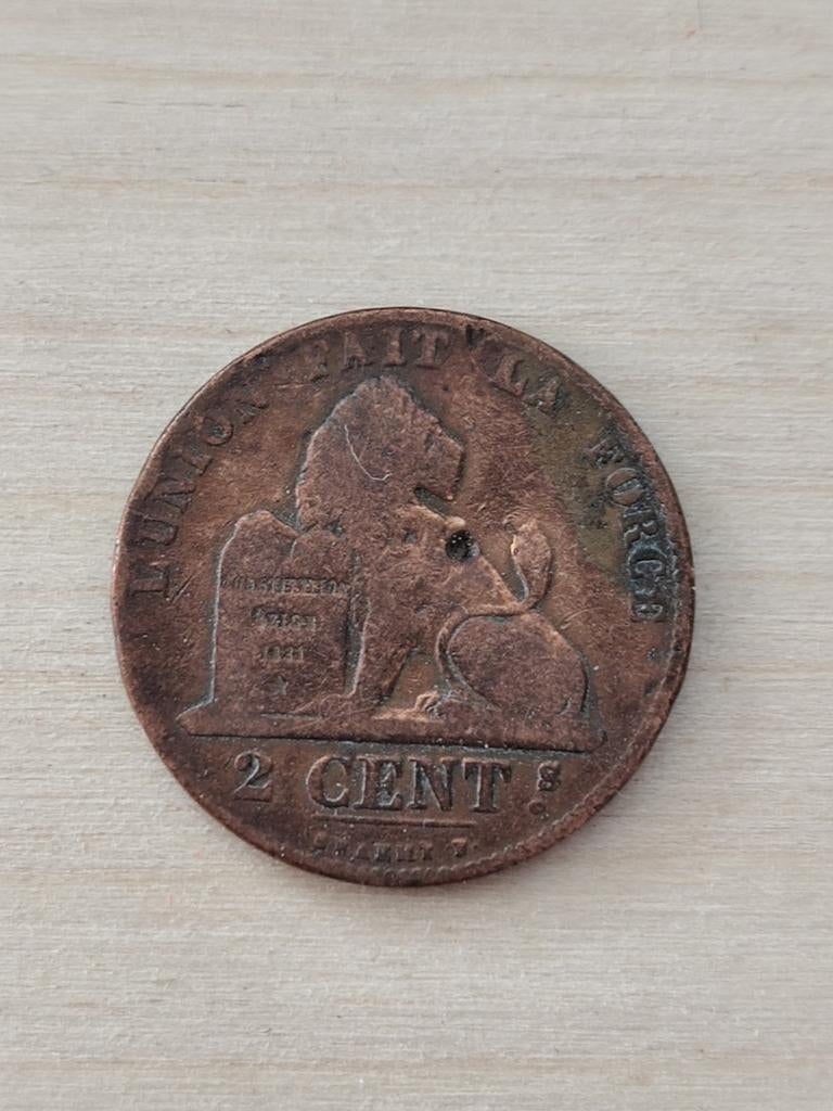 Munt 2 cent Belgische Frank 1863, Ophalen of Verzenden, Losse munt