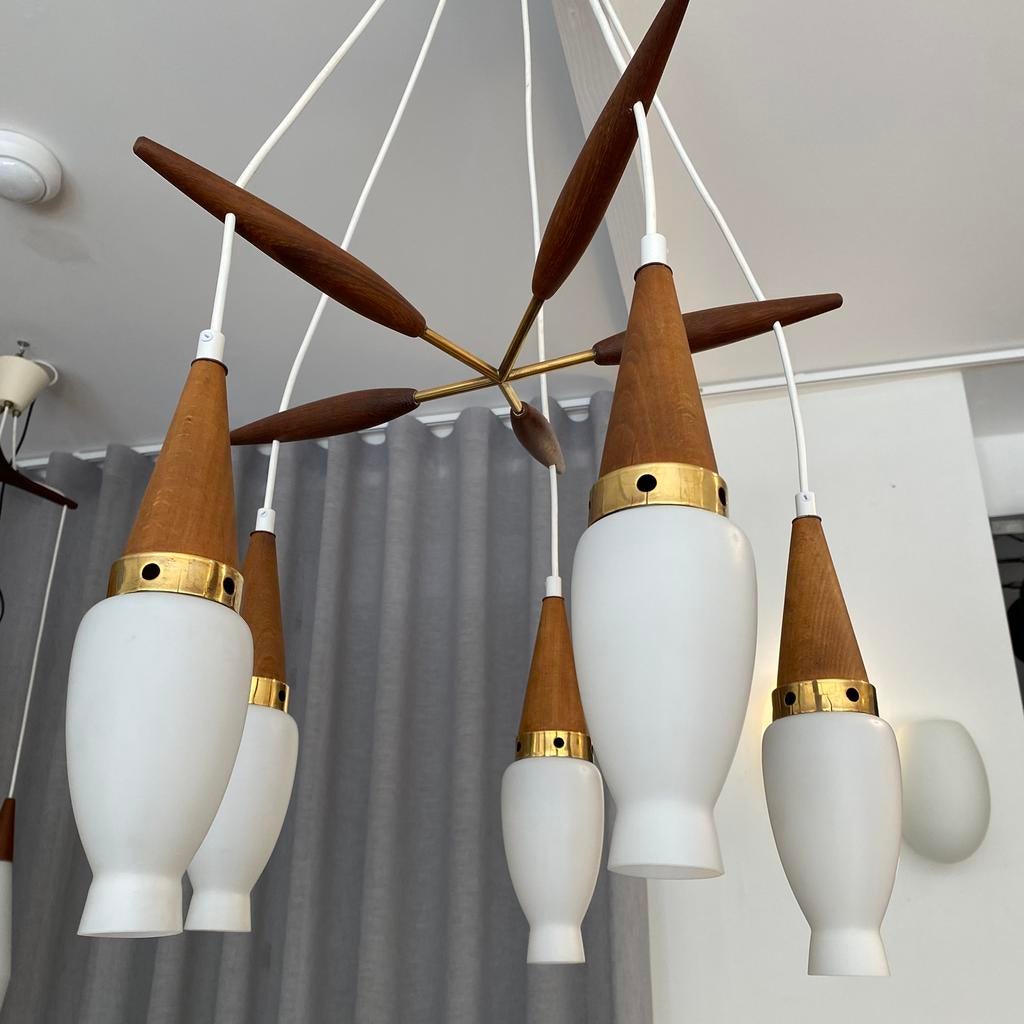 Vintage luster lamp teak 1960’s scandinavisch, Enlèvement, Utilisé