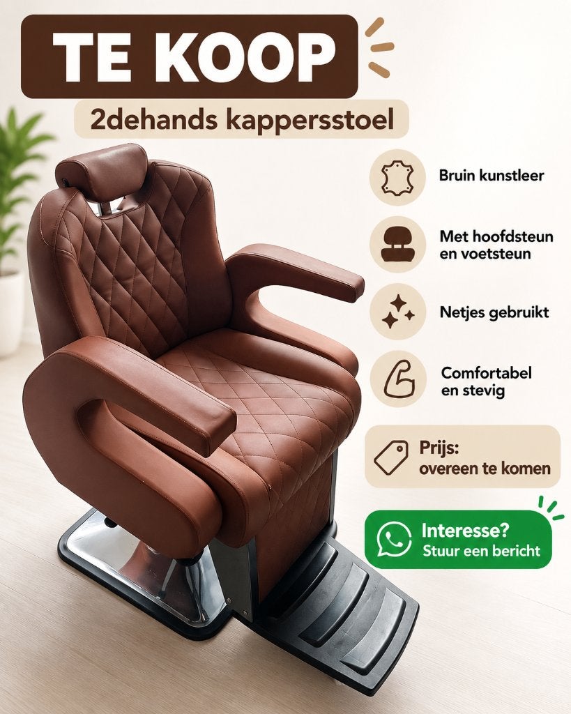 Kapper stoel, Ophalen, Gebruikt, Bruin, Leer