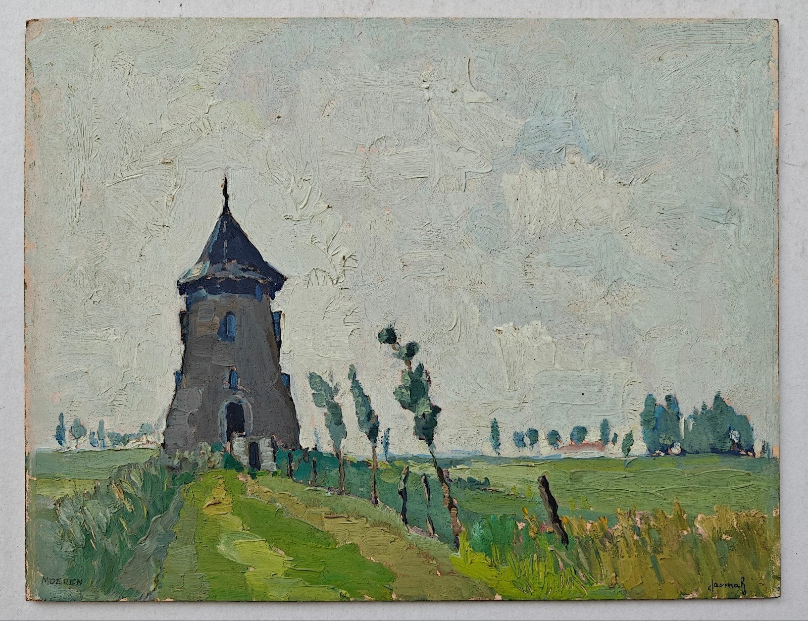 Landschap in de Moeren / olie op paneel, 35cm x 27cm, Antiek en Kunst, Kunst | Schilderijen | Klassiek, Ophalen of Verzenden, Gesigneerd