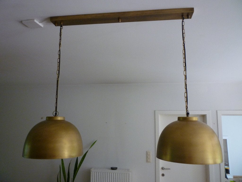Degelijke koperkleurige hanglamp voor eetkamer, Ophalen of Verzenden, Landelijk, Zo goed als nieuw, Metaal