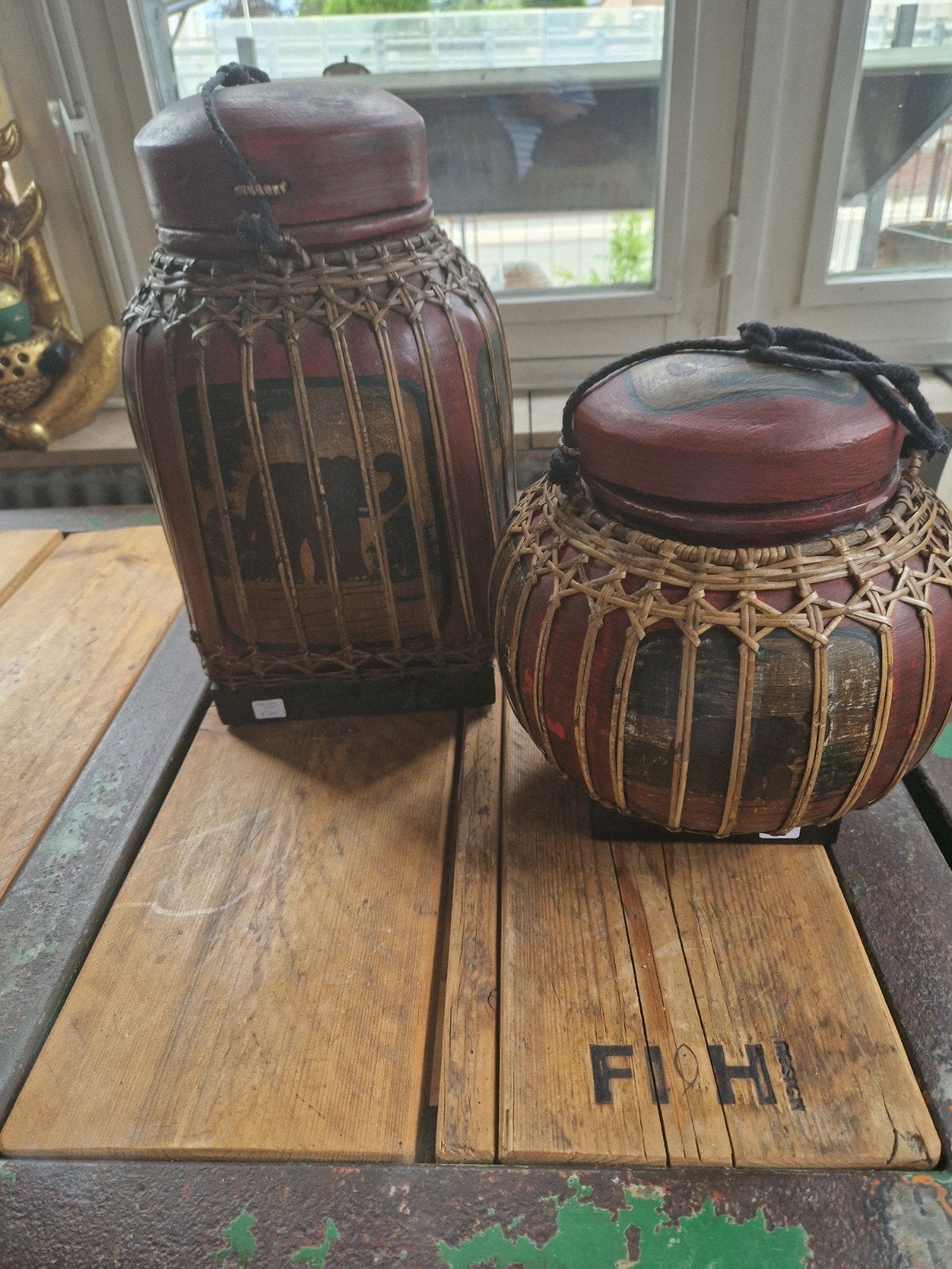 Bocaux et couvercles en osier japonais 30 €/35 €, Enlèvement