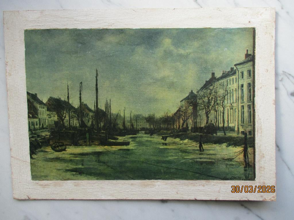 papier op karton Dender Kasteelstraat Dendermonde 1952, Verzamelen, Gebruikt, Verzenden, 1940 tot 1960, Prent