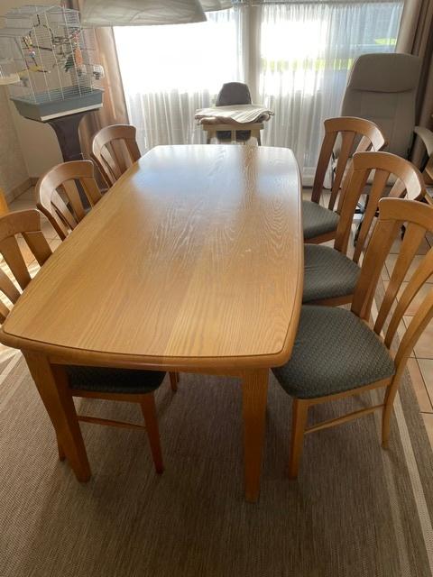 Tafel+6stoelen, Ophalen, Eikenhout, 50 tot 100 cm, Zo goed als nieuw