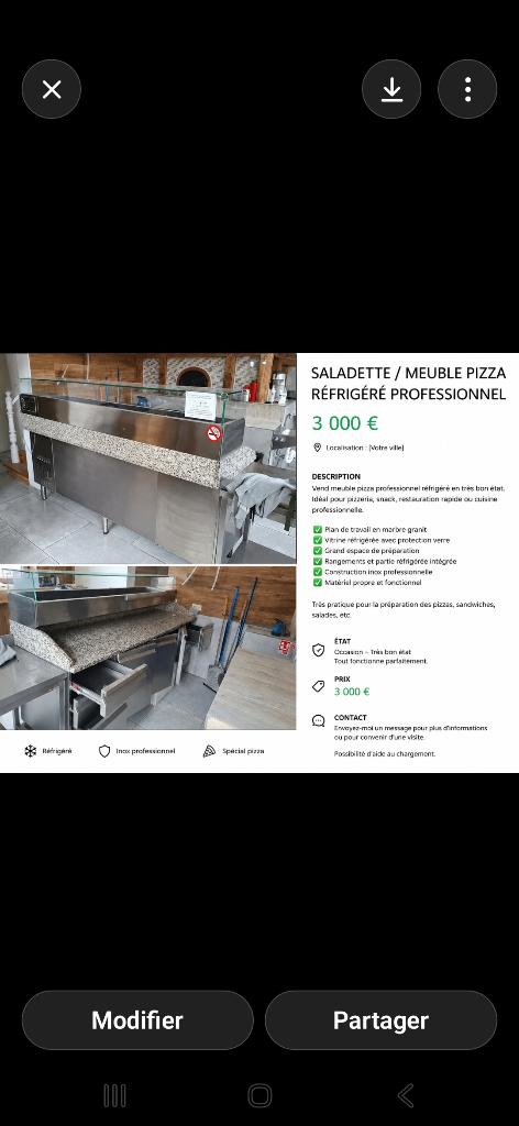 Saladette / meuble pizzeria, Enlèvement, Utilisé, Mobilier en inox