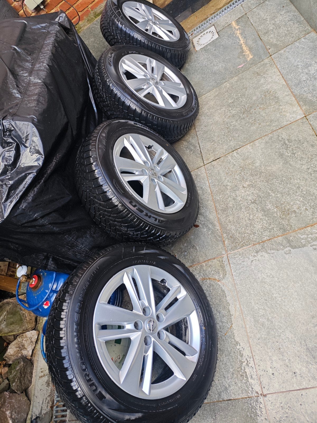 4 jantes alu Opel Grandland X + pneus hiver Falken Eurowinte, Ophalen, 17 inch, Winterbanden, Band(en)