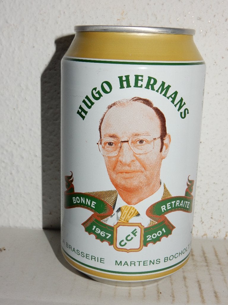 1967-2001 HUGO HERMANS Pensioen Bierblikje  Martens Bier, Verzamelen, Biermerken, Ophalen of Verzenden