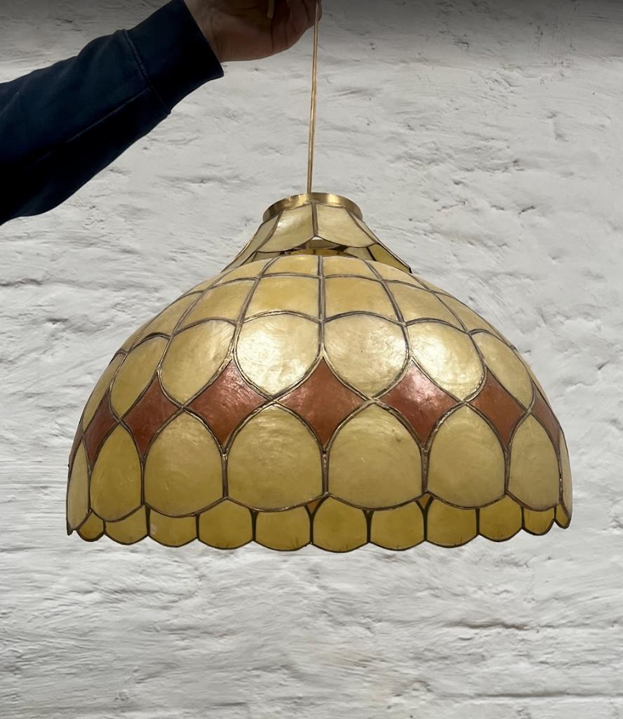 Vintage Retro Hanglamp Jaren '70 – Tiffany Look – Kunststof, Huis en Inrichting, Ophalen, Overige kleuren, 25 tot 50 cm, Rond