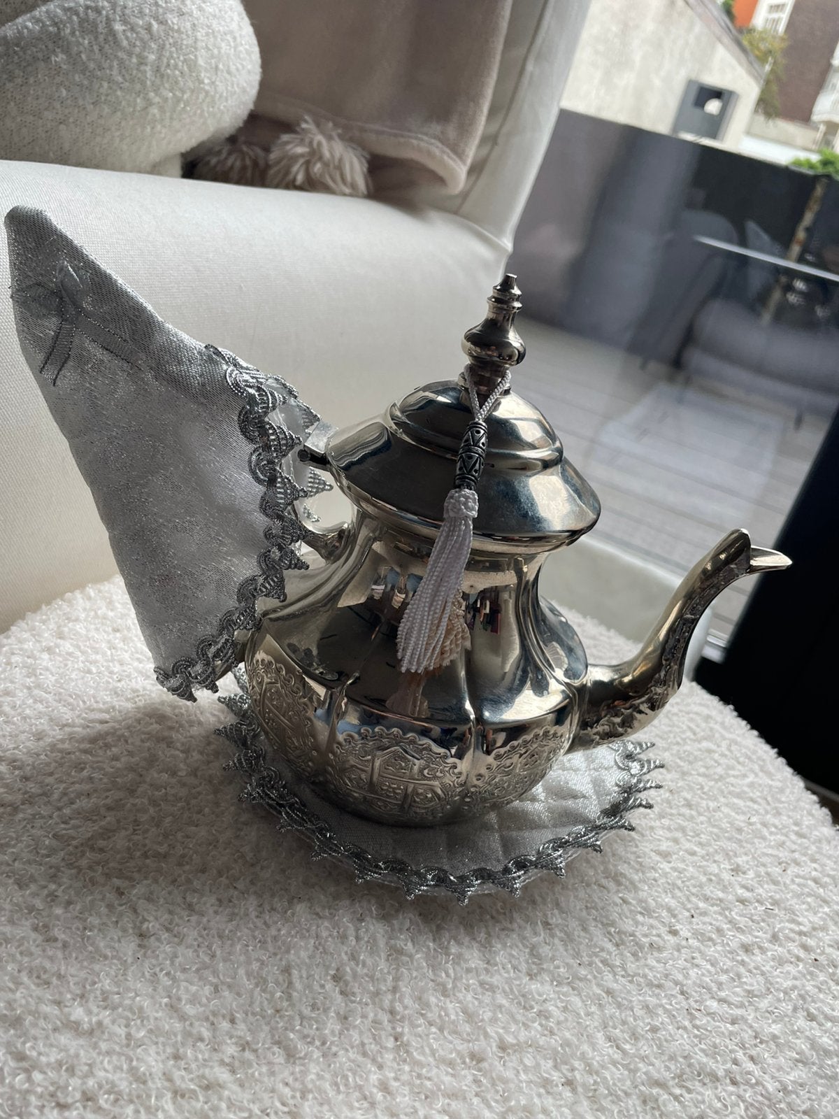 Belle théière marocaine argentée avec accessoires, Enlèvement, Métal, Théière