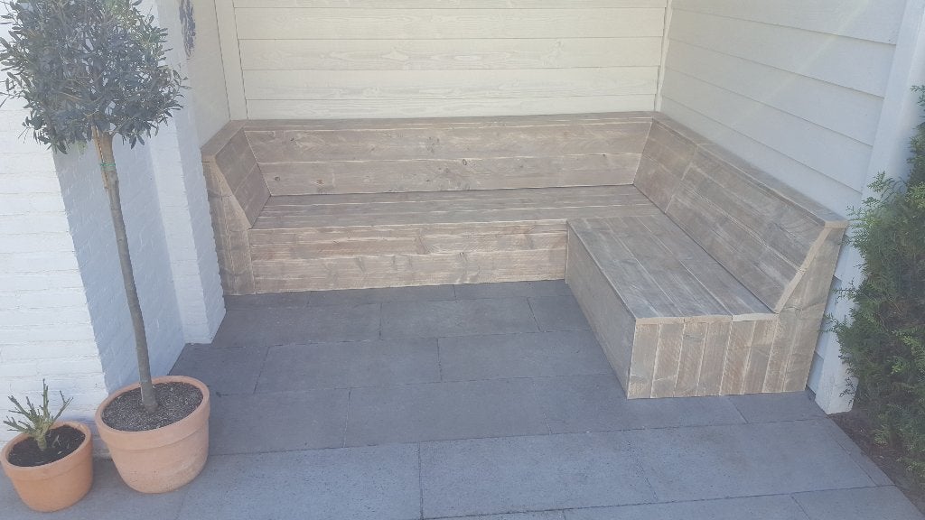 Unieke loungebank van steigerhout met schuine armleuningen, Jardin & Terrasse, Bancs de jardin, Enlèvement, Neuf, Bois
