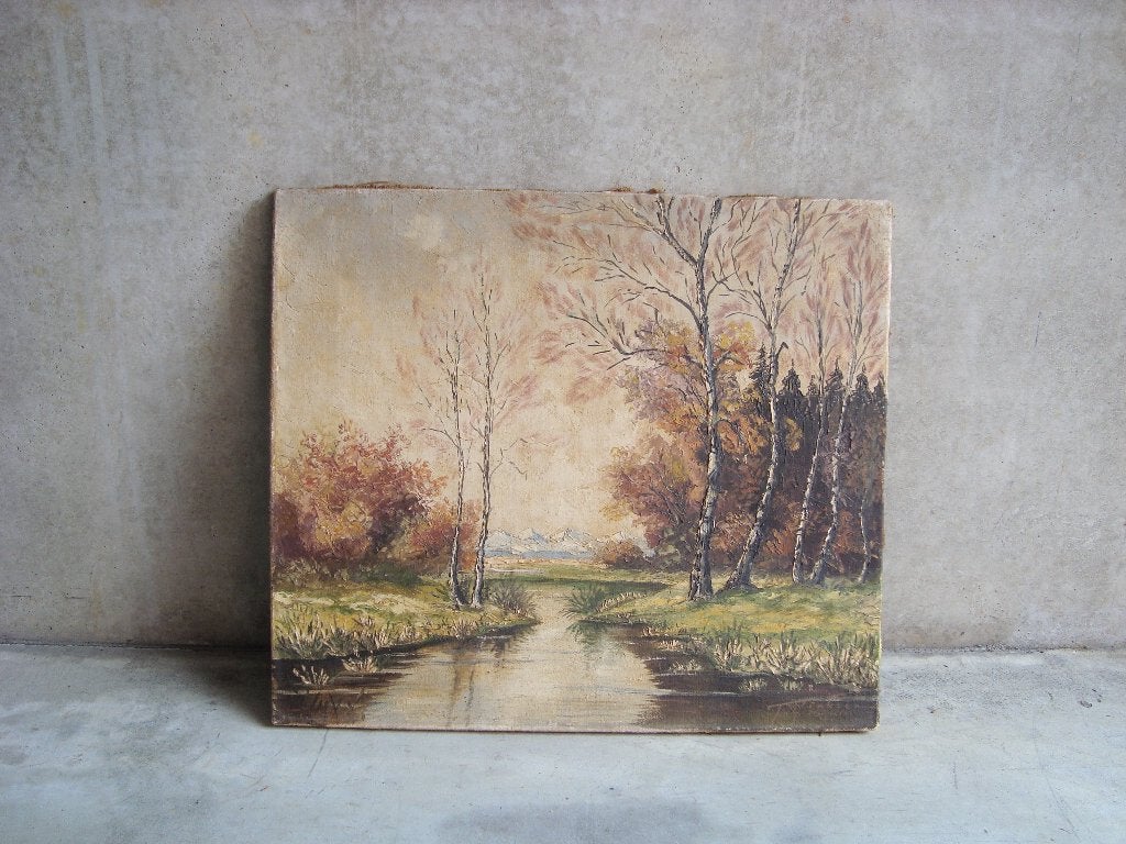 peinture ancien tableau  huile sur toile signé, Peinture à l'huile, Paysage, Enlèvement, Toile