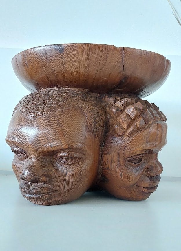 Koloniaal massief beeld, Bois, Fait main, Enlèvement, 20 - 50 cm
